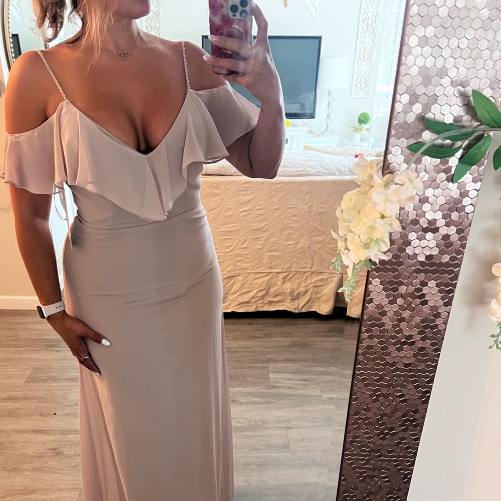 Bill Levkoff Cream Ruffled Maxi Gown - Picture 2 of 11